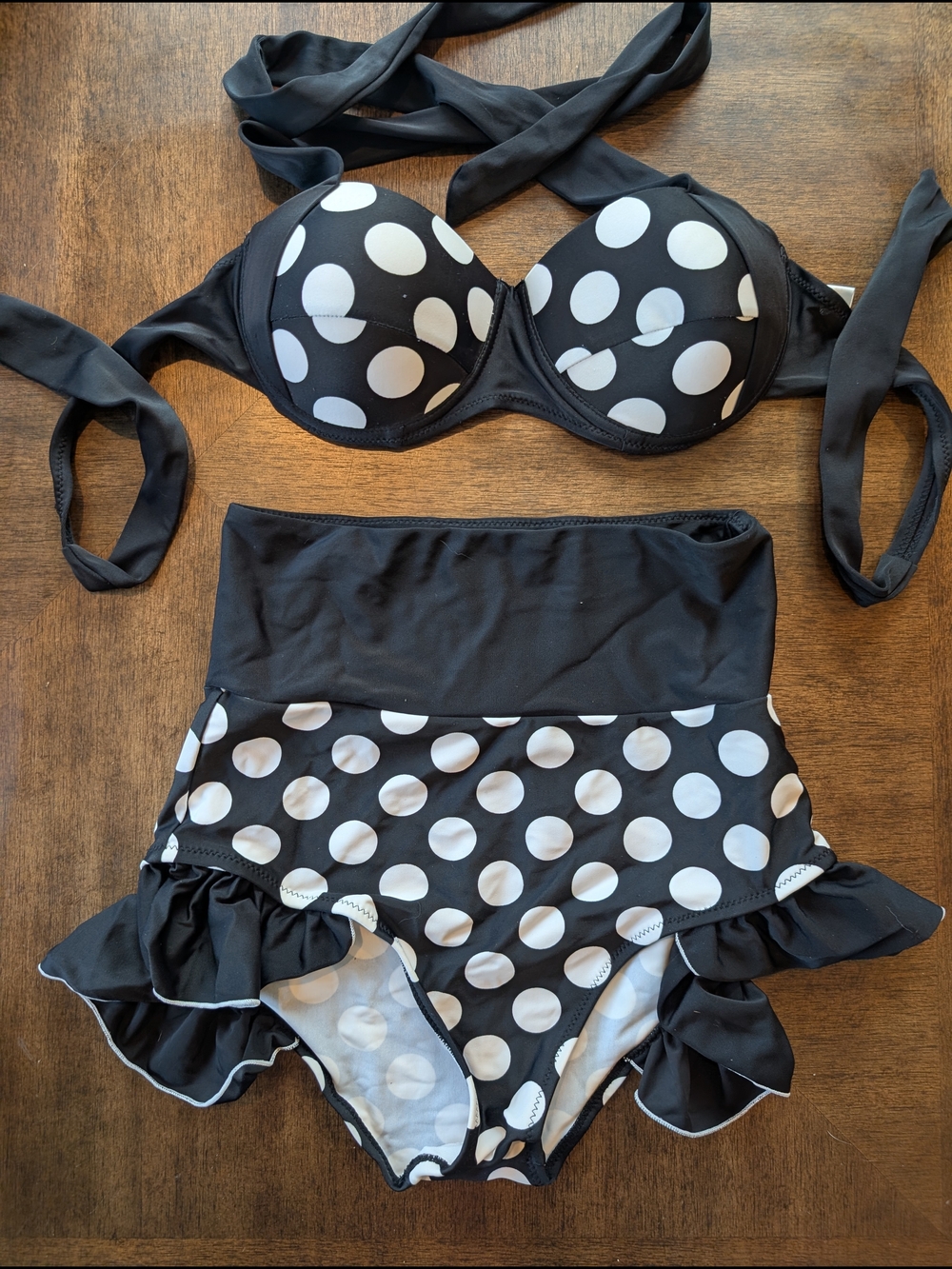 Black & White Polka Dot High-Waist Retro Pinup Bikini Set